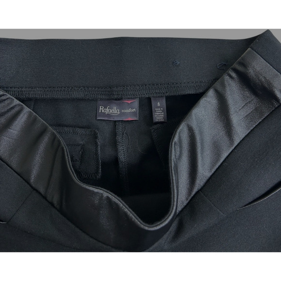 Rafaella Black Ponte Pants Sz 4 Pull-On Faux Leather Trim 29" Inseam Career Pant - Picture 3 of 4
